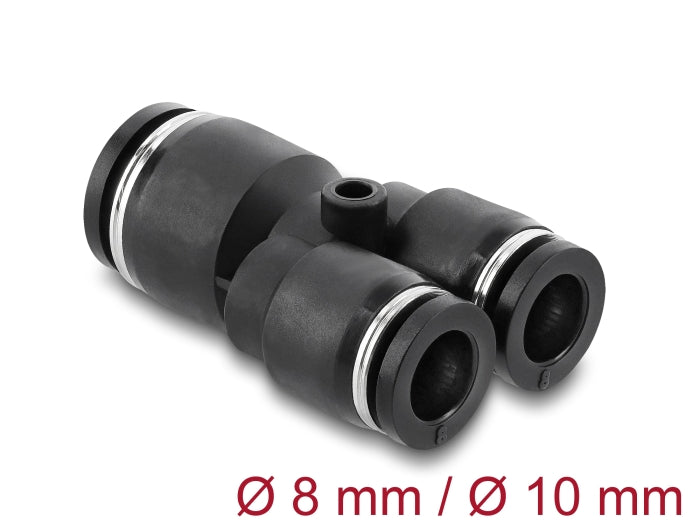 Delock Steckverbinder Pneumatik / Pneumatik Schnellsteckverbinder 2 x 8 mm zu 1 x 10 mm mit Befestigungsloch Y-Form
