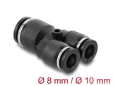 Delock Steckverbinder Pneumatik / Pneumatik Schnellsteckverbinder 2 x 8 mm zu 1 x 10 mm mit Befestigungsloch Y-Form