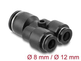 Delock Steckverbinder Pneumatik / Pneumatik Schnellsteckverbinder 2 x 8 mm zu 1 x 12 mm mit Befestigungsloch Y-Form