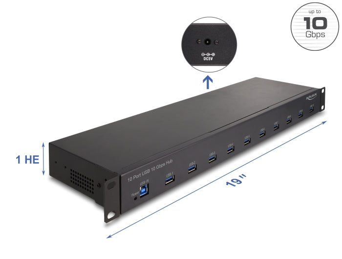 Delock 19″ Industrie Hub 10 x USB 10 Gbps Typ-A