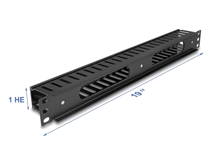 Delock 19″ 1 HE Kabelmanagement Rangierpanel mit 2 Öffnungen Metall / Kunststoff schwarz