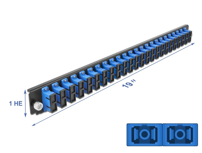 Delock 19″ LWL Spleißbox Frontblende 24 Port SC Duplex blau