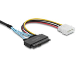 Delock PCIe 4.0 Kabel Slim SAS SFF-8654 8i zu 2 x U.2 SFF-8639 Buchse + Stromanschluss 0,5 m