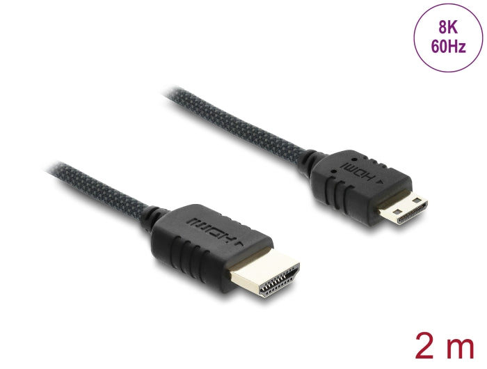 Delock Koaxiales High Speed HDMI Kabel HDMI Stecker zu Mini HDMI Stecker 8K 60 Hz mit Geflechtmantel 2 m