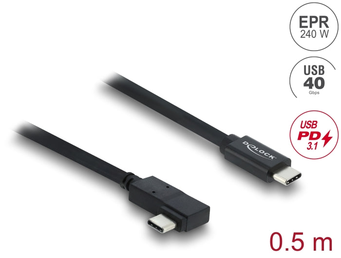 Delock Koaxiales USB 40 Gbps Kabel gewinkelt links / rechts USB PD 3.1 240 W 0,5 m