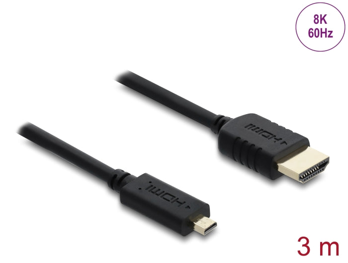 Delock Koaxiales High Speed HDMI Kabel HDMI Stecker zu Micro HDMI Stecker 8K 60 Hz 3 m