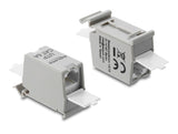 Delock RJ45 Kupplung Cat.6A Buchse zu Buchse mit Staubschutzklappe für Hutschienen Montage ungeschirmt grau / weiß