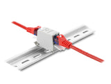 Delock RJ45 Kupplung Cat.6A Buchse zu Buchse mit Staubschutzklappe für Hutschienen Montage geschirmt grau / weiß