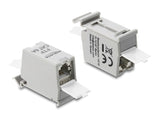 Delock RJ45 Kupplung Cat.6A Buchse zu Buchse mit Staubschutzklappe für Hutschienen Montage geschirmt grau / weiß