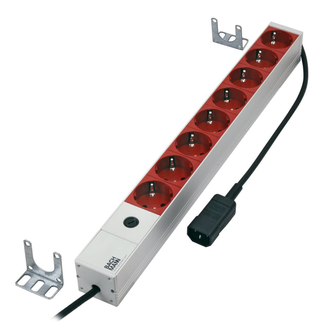 19" 1HE Steckdosenleiste 8 x Schutzkontakt (rot) mit Zuleitung IEC C1 Stück