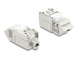 Delock Keystone Modul RJ45 Buchse zu LSA Cat.6A 45° gewinkelte Buchse geschirmt 90° Kabelführung werkzeugfrei Metall