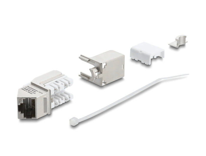 Delock Keystone Modul RJ45 Buchse zu LSA Cat.6A 45° gewinkelte Buchse geschirmt 90° Kabelführung werkzeugfrei Metall