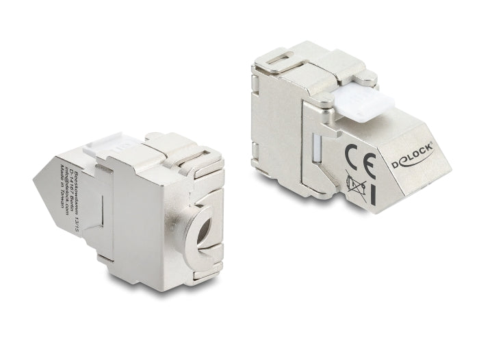 Delock Keystone Modul RJ45 Buchse zu LSA Cat.6A 45° gewinkelte Buchse geschirmt 180° Kabelführung werkzeugfrei Metall