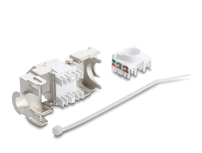 Delock Keystone Modul RJ45 Buchse zu LSA Cat.6A 45° gewinkelte Buchse geschirmt 180° Kabelführung werkzeugfrei Metall