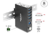 Delock Industrie Hub 4 x USB 5 Gbps Typ-A mit 8 kV ESD Schutz und Hutschienenbefestigung