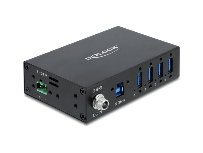 Delock Industrie Hub 4 x USB 5 Gbps Typ-A mit 8 kV ESD Schutz und Hutschienenbefestigung
