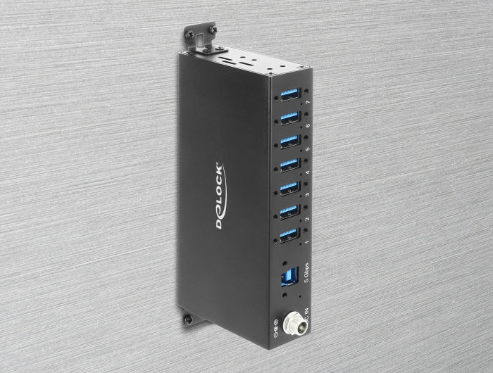 Delock Industrie Hub 7 x USB 5 Gbps Typ-A mit 8 kV ESD Schutz und Hutschienenbefestigung