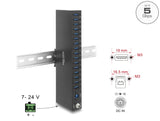 Delock Industrie Hub 16 x USB 5 Gbps Typ-A mit 8 kV ESD Schutz und Hutschienenbefestigung
