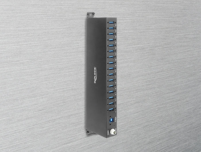 Delock Industrie Hub 16 x USB 5 Gbps Typ-A mit 8 kV ESD Schutz und Hutschienenbefestigung