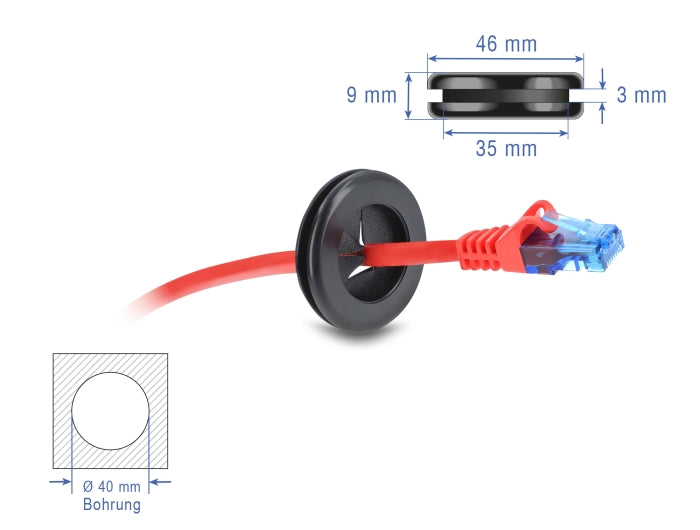 Delock Gummi Kabeldurchführung rund Ø 40 mm schwarz