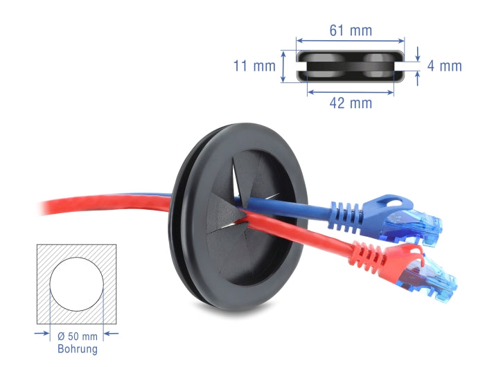 Delock Gummi Kabeldurchführung rund Ø 50 mm schwarz