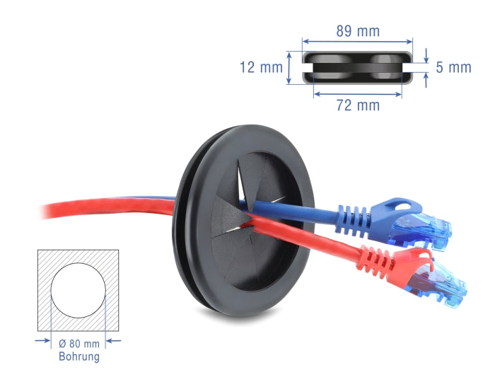 Delock Gummi Kabeldurchführung rund Ø 80 mm schwarz