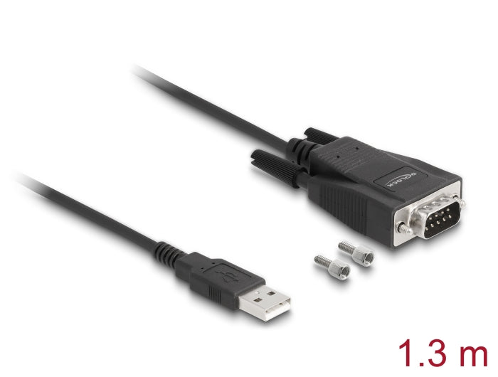 Delock Adapter USB 2.0 Typ-A Stecker zu 1 x Seriell RS-232 D-Sub 9 Stecker mit Schrauben und Muttern ESD Überspannungsschutz