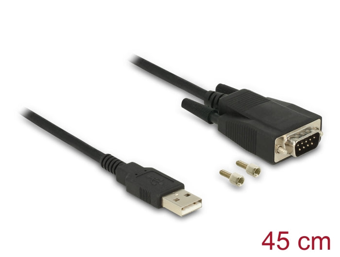 Delock Adapter USB 2.0 Typ-A Stecker > 1 x Seriell RS-232 DB9 Stecker mit Schrauben und Muttern ESD Überspannungsschutz