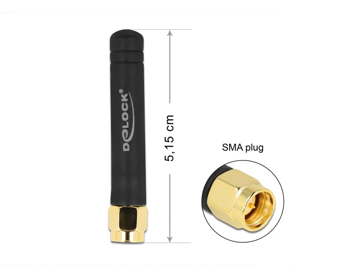 Delock LPWAN 868 MHz Antenne SMA Stecker 1,6 dBi omnidirektional starr schwarz