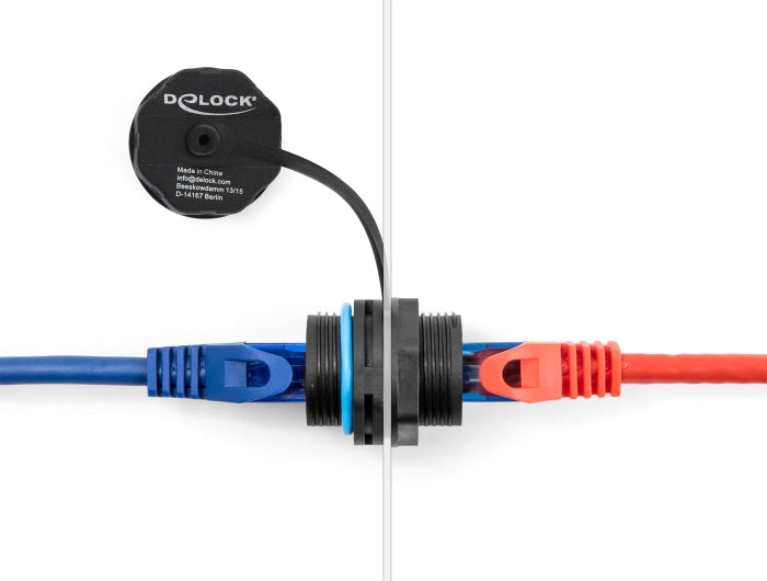 Delock Kabelverbinder RJ45 Buchse zu RJ45 Buchse Cat.6A mit Verschlusskappe wasserfest