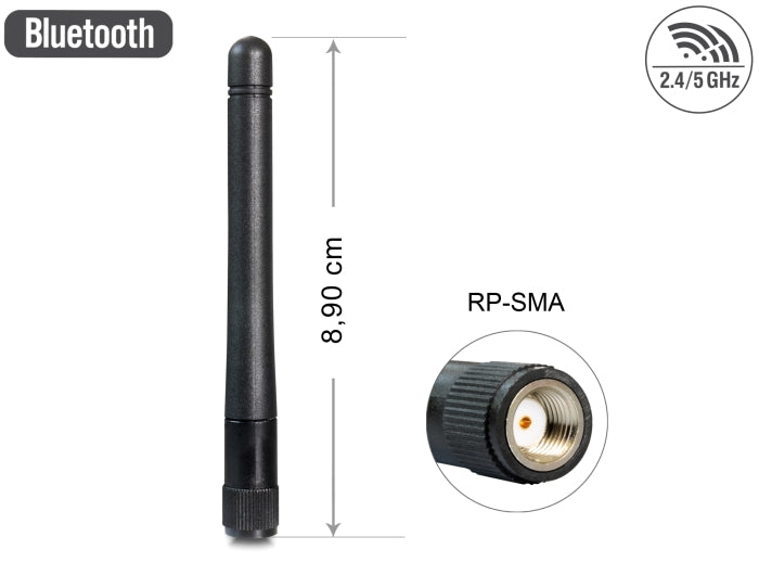 Delock WLAN 802.11 ac/a/b/g/n Antenne RP-SMA 3 dBi omnidirektional starr spritzwassergeschützt