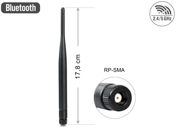 Delock WLAN 802.11 ac/a/b/g/n Antenne RP-SMA 2 dBi omnidirektional starr spritzwassergeschützt