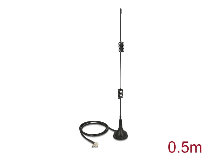 Delock LTE Antenne TS-9 Stecker 90° 2 - 3 dBi starr omnidirektional mit magnetischem Standfuß und Anschlusskabel RG-174 50 cm outdoor schwarz