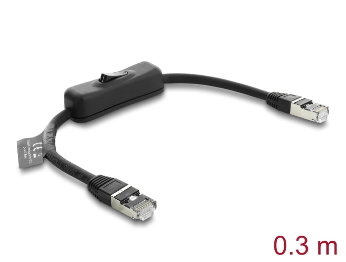 Delock RJ45 Kabel Stecker zu Stecker mit Schalter Cat.6 F/UTP 0,3 m - Netzwerkschaltung schwarz