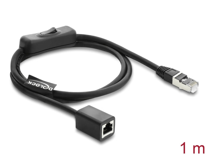 Delock RJ45 Kabel Stecker zu Buchse mit Schalter Cat.6 F/UTP 1 m - Netzwerkschaltung schwarz