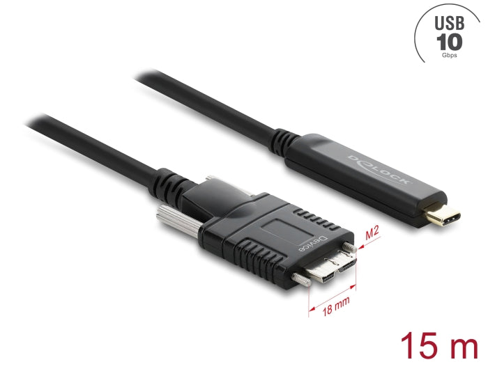Delock Aktives Optisches Kabel USB 10 Gbps USB Type-C™ Stecker zu Typ Micro-B Stecker mit Schrauben 15 m