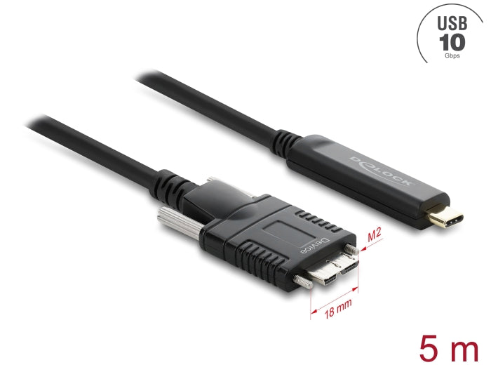 Delock Aktives Optisches Kabel USB 10 Gbps USB Type-C™ Stecker zu Typ Micro-B Stecker mit Schrauben 5 m