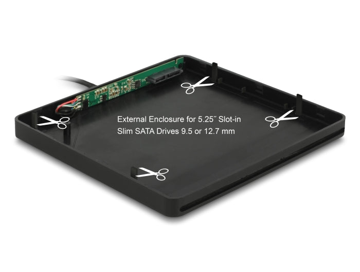 Delock Externes Gehäuse für 5.25″ Slot-in Slim SATA Laufwerke 9,5 / 12,7 mm zu USB Typ-A Stecker schwarz