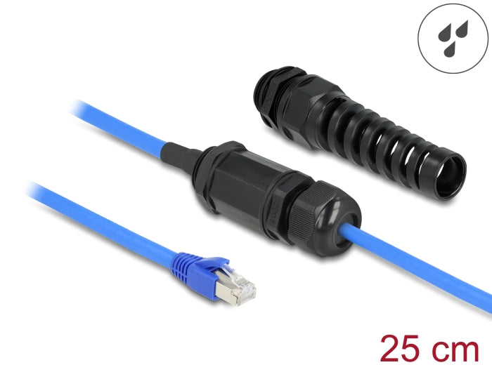 Delock Kabel RJ45 Stecker zu RJ45 Buchse Cat.6 wasserdicht mit Kabelverschraubung und Knickschutztülle