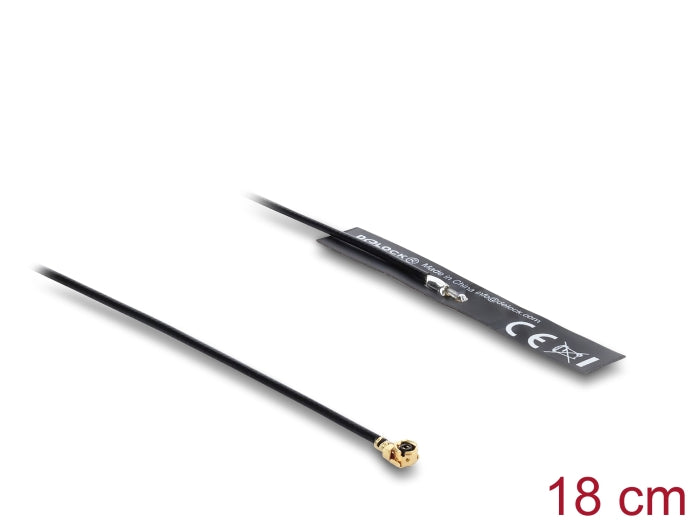 Delock WiFi 2,4 GHz Antenne I-PEX Inc., MHF® I Stecker 3,4 dBi omnidirektional mit Anschlusskabel 1.13 18 cm FPC intern Klebemontage