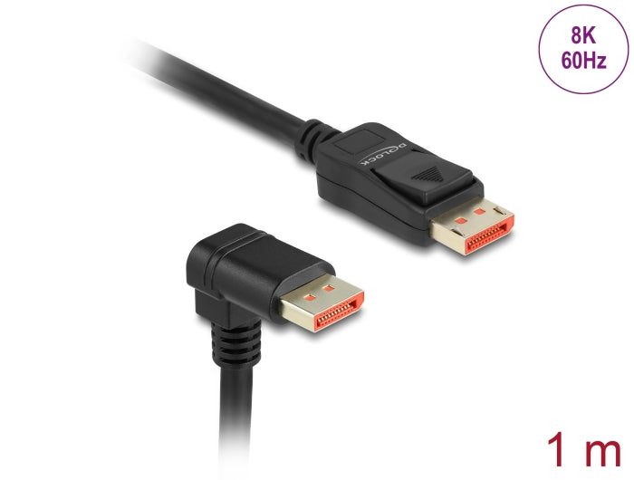 Delock DisplayPort Kabel Stecker gerade zu Stecker 90° unten gewinkelt 8K 60 Hz 1 m
