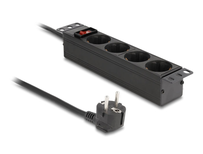 Delock 10″ Steckdosenleiste 4-fach mit Schutzkontakt Schalter 1 HE schwarz