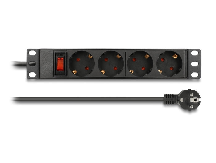Delock 10″ Steckdosenleiste 4-fach mit Schutzkontakt Schalter 1 HE schwarz