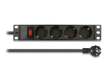 Delock 10″ Steckdosenleiste 4-fach mit Schutzkontakt Schalter 1 HE schwarz