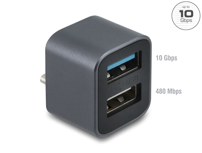 Delock Mini USB Hub USB Type-C™ Stecker zu 1 x USB 10 Gbps USB Typ-A und 1 x USB 2.0 Typ-A