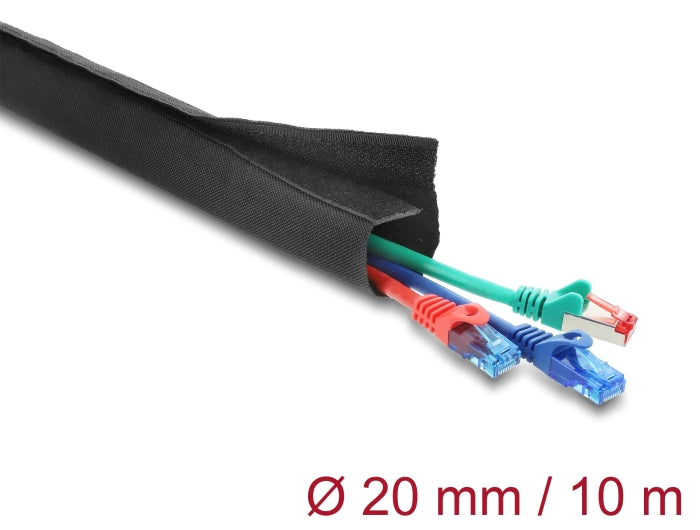 Delock Gewebeschlauch mit Klettverschluss hitzebeständig 10 m x 20 mm schwarz