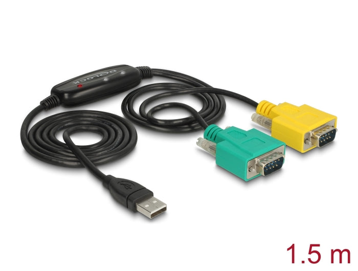 Delock Adapter USB 2.0 Typ-A > 2 x Seriell DB9 RS-232