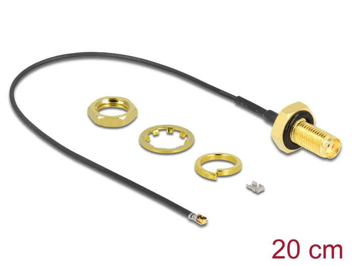 Delock Antennenkabel SMA Buchse zum Einbau zu I-PEX Inc., MHF® 4L LK Stecker 1.37 20 cm Gewindelänge 10 mm spritzwassergeschützt