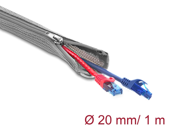 Delock Geflechtschlauch mit Reißverschluss hitzebeständig 1 m x 20 mm grau