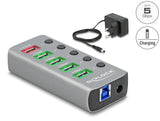 Delock USB 5 Gbps Hub mit 4 Ports + 1 Schnellladeport mit Schalter und Beleuchtung